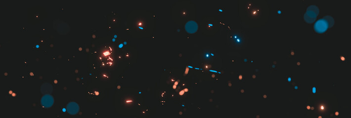 Wall Mural - blurred blue and orange sparks from neon lights in front of black backgound