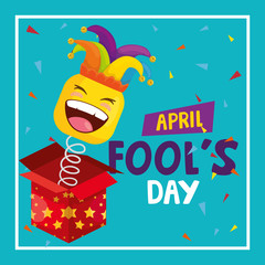 Sticker - april fools day with surprise box vector illustration design