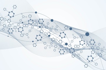 Science network pattern, connecting lines and dots. Technology hexagons structure or molecular connect elements.