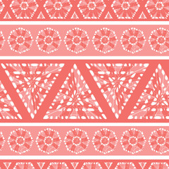 Wall Mural - Vector red shibori triangle and octagon stripes abstract seamless pattern. Suitable for textile, gift wrap and wallpaper.