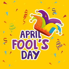 Wall Mural - april fools day with hat buffoon vector illustration design