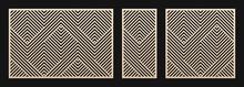 Laser Cut Panel Set. Vector Template With Abstract Geometric Pattern, Lines, Stripes, Chevron. Decorative Stencil For Laser Cutting Of Wood, Metal, Plastic, Decor Element. Aspect Ratio 3:2, 1:2, 1:1