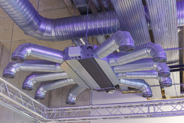 Wall Mural - Industrial ventilation system ducts and pipes and electrical communications under ceiling