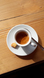 Fototapeta Mapy - A cup of Italian coffee on the table with heart-shaped biscuit. View from top.