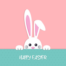 Happy Easter Background With Bunny In A Flat Design