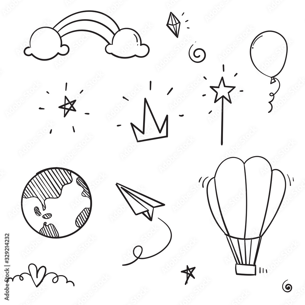hand drawn doodle icon collection illustration cartoon style vector ...
