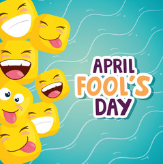 Poster - april fools day with emoticons vector illustration design