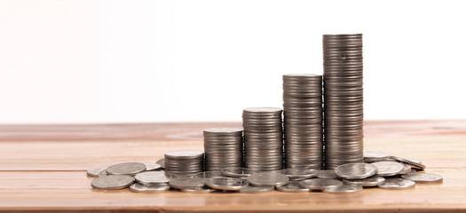 Graph stock market. Pile of Coins on stacks