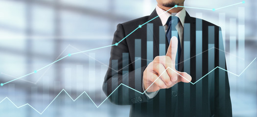 Businessman plan graph growth and increase of chart positive indicators