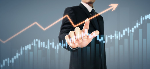 Businessman plan graph growth and increase of chart positive indicators