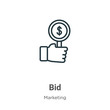 Bid outline vector icon. Thin line black bid icon, flat vector simple element illustration from editable marketing concept isolated stroke on white background