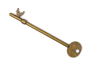 Wall Mural - old brass key against a white background