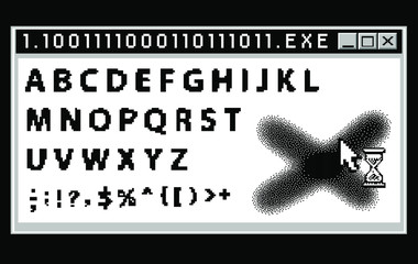 Aufkleber - Pixel alphabet letters &  punctuation marks. Modern stylish font or typeface for headline in style of 80's retro video game, vintage computer typography.
