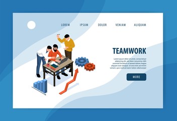 Poster - Teamwork Isometric Landing Page