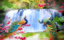 3D Flower Peacock Round Background Wall