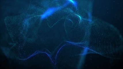 Poster - beautiful blue particle flow abstract background fluid wavy design element technology, science, music
