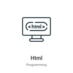 Html outline vector icon. Thin line black html icon, flat vector simple element illustration from editable programming concept isolated stroke on white background