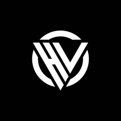 HV logo with triangle shape and circle rounded design template