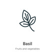 Basil outline vector icon. Thin line black basil icon, flat vector simple element illustration from editable fruits and vegetables concept isolated stroke on white background
