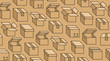 Delivery box background, cargo package seamless pattern. Various open and closed cardboard boxes, parcel flat line icons. Warehouse, storage vector illustration brown color