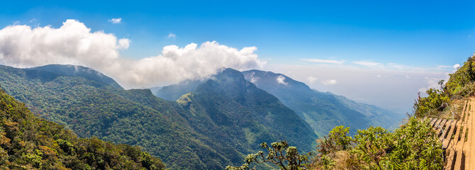 Wall Mural - Panoramic view from the hill Mini Worlds End in Horton Plains National Park, Sri Lanka