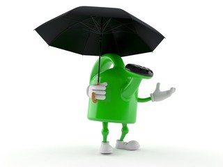 Canvas Print - Watering can character holding umbrella