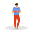 © IMG visuals characte - Joint pain flat color vector faceless character. Man strained hand muscle. Guy with arm pain. Unwell person suffering inflammation. Symptom of disease isolated cartoon illustration