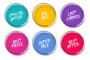 Aufkleber - Set of grunge circles with halftone for promotion and commerce