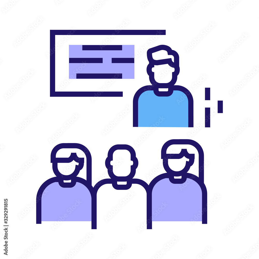 Workshop color line icon. Tutor, educator, teacher. Group training ...