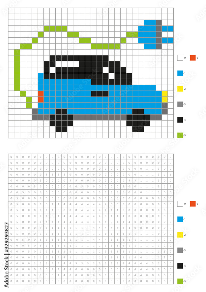 Kids coloring page, pixel coloring eco car. Vector illustration Stock ...