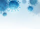 Fototapeta  - Virus, bacteria vector background. Cells disease outbreak. Coronavirus alert pattern. Microbiology medical concept for banner, poster or flyer with copy space at the down