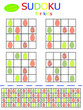 © Anastasia Rybalka - Happy Easter sudoku collection with funny colored eggs. Set of 4 four by four logical game for kids with answer. Easy sudoku games set for Easter holidays stock vector illustration. One of a series.