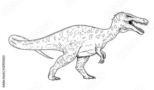 Drawing of dinosaur - hand sketch of Baryonyx, black and white illustration: comprar este vector de stock y explorar vectores similares en Adobe Stock | Adobe Stock