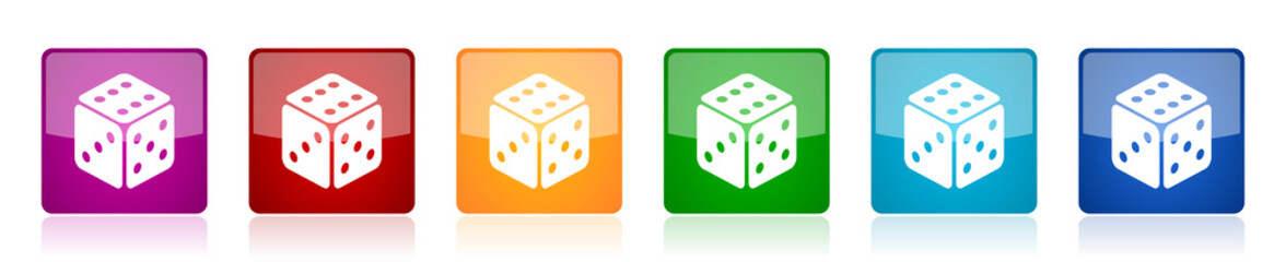 Leinwandbilder - Game icon set, colorful square glossy vector illustrations in 6 options for web design and mobile applications