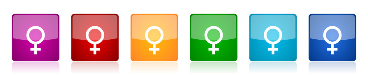 Fototapete - Female icon set, colorful square glossy vector illustrations in 6 options for web design and mobile applications