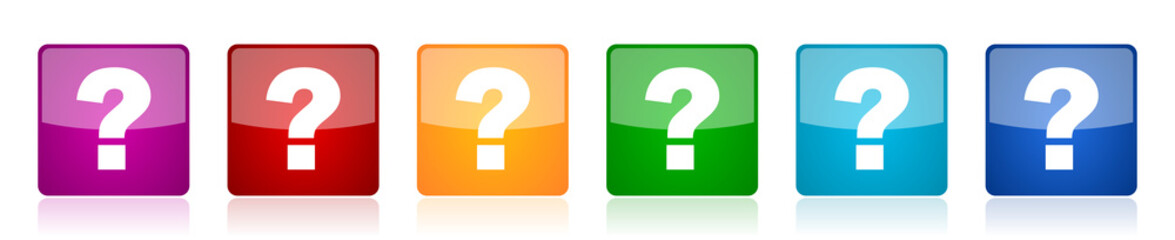 Leinwandbilder - Question mark icon set, colorful square glossy vector illustrations in 6 options for web design and mobile applications