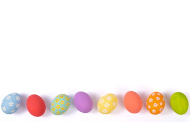 Top View. Creative layout  Easter paint colorful  Eggs various pattern handmade on isolated white background.copy space.