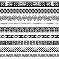 Irish Celtic vector seamless vector pattern set, border and frame collection, braided ornaments for greeting cards, St Patrick's Day celebration