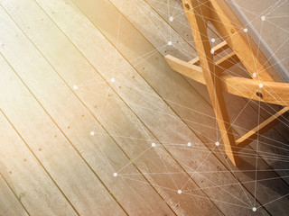 Poster - Beach chair on the wooden terrace in the morning. The sunshine is warm, golden yellow, perfect for relaxing. To make ideas, concept, strategies, future business ideas in the form of network graphics