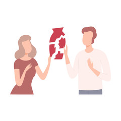 Sticker - Young Man and Woman Gluing Broken Vessel, People Trying to Save Love and Friendship Flat Vector Illustration