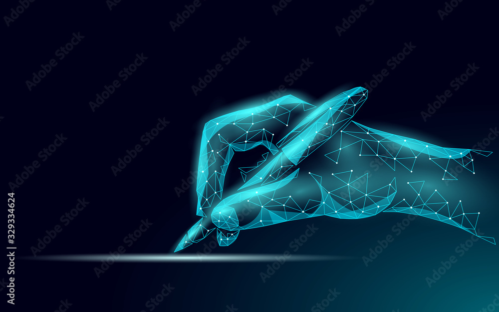 3D digital signature writing concept. Businessman whine a sign on tablet touch screen terminal. Digital pen online internet data security drawing device vector illustration - obrazy, fototapety, plakaty 
