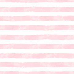 Vector watercolor stripes pink and white seamless. Repeating hand drawn background.