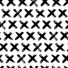 Wall Mural - Plus signs and crosses seamless pattern of brush strokes. Vector monochrome grunge texture from X.