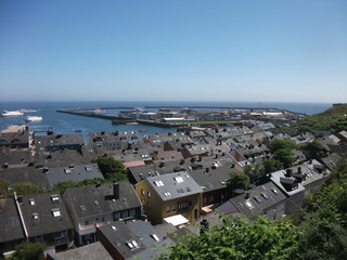 North sea in Germany top view of roofs and the sea