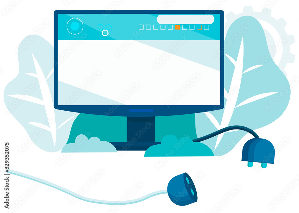 Flat Cartoon Computer Monitor with Empty Desktop. Graphic Interface ...