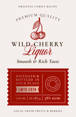 Wall Mural - family recipe cherry liquor acohol label. abstract vector packaging design layout. modern typography
