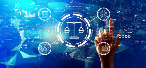 Wall Mural - legal advice service concept with hand pressing a button on a technology screen