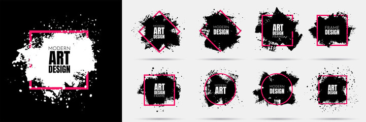 Canvas Print - vector background for text. grunge banners set. black paint. brush ink stroke. isolated square white