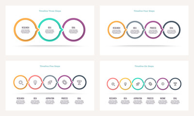 Poster - Business infographics. Timeline with 3, 4, 5, 6 steps, options, circles. Vector template.