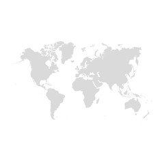  Highly detailed flat gray vector world map isolated on the white background. Template for web site, iconographics.